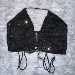 Motel Rocks Black Sequin Halter Crop Top